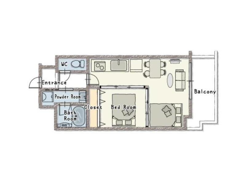 آپارتمان 1 خوابه, Bon Condominium Umeda