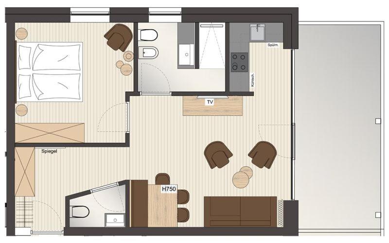 آپارتمان 1 خوابه با چشم‌انداز استخر, Apparthotel Gartenresidence Nalserhof