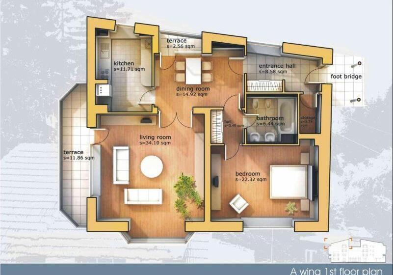 آپارتمان 1 خوابه با تراس, 6 Apartments