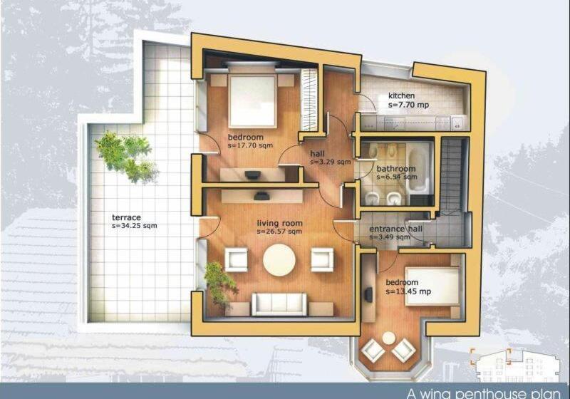 آپارتمان 2 خوابه با تراس, 6 Apartments