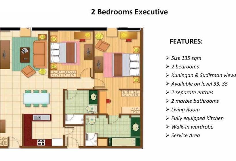 两卧行政公寓, The Mayflower, Jakarta Marriott Executive Apartments