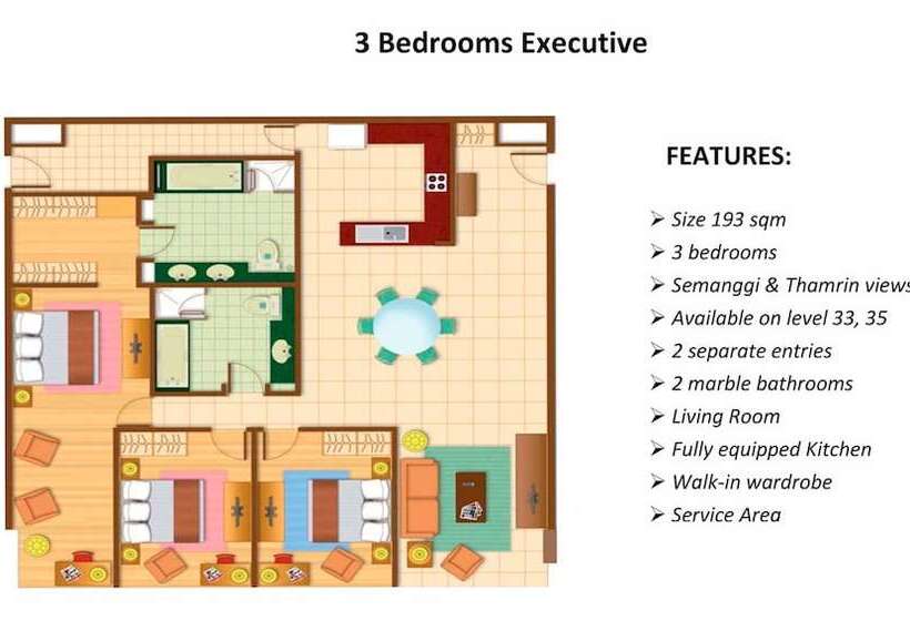 Apartamento Ejecutivo 3 Dormitorios, The Mayflower, Jakarta Marriott Executive Apartments