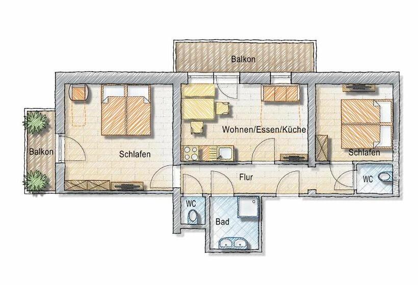 آپارتمان 2 خوابه با بالکن, Posers Bergwelt B&b