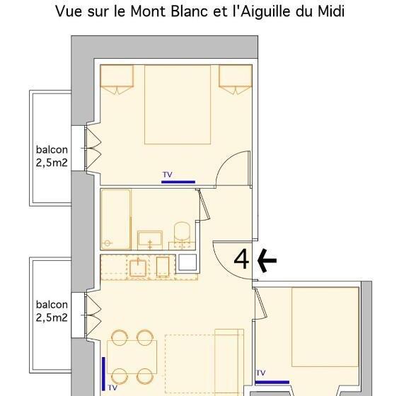 آپارتمان 2 خوابه, Appart  Aiguille Verte & Spa