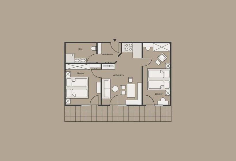 Апартаменты 2 Спальни с Балконом, Apart Pension Bergland
