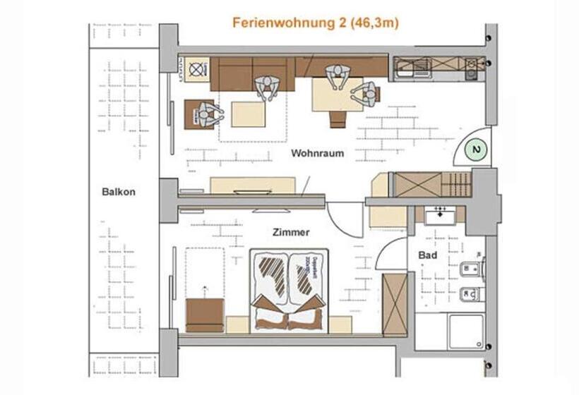 Апартаменты 1 Спальня с Балконом, Apartments Oberdorner