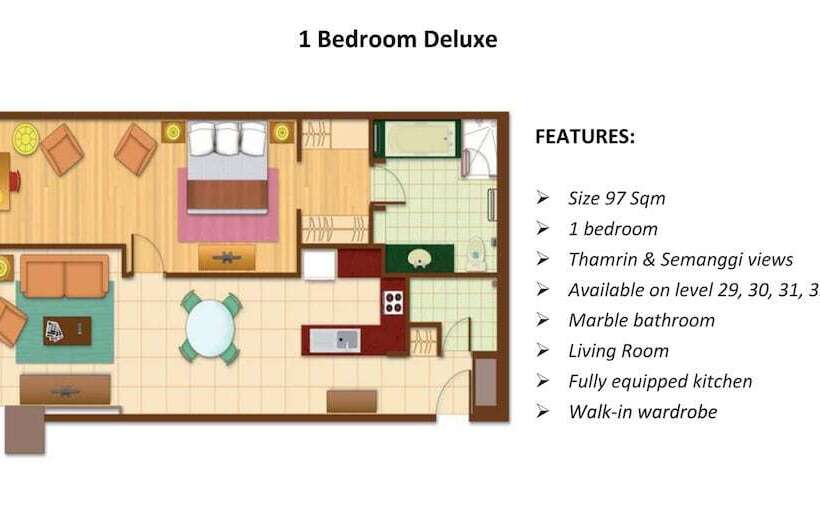 Апартаменты Deluxe 1 Спальня, The Mayflower, Jakarta Marriott Executive Apartments