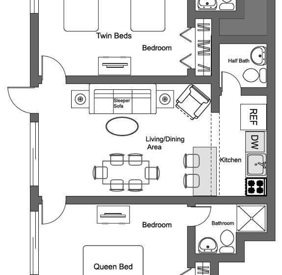 Апартаменты 2 спальни Вид на Бассейн, Enchanted Isle Hollywood Beach Resort
