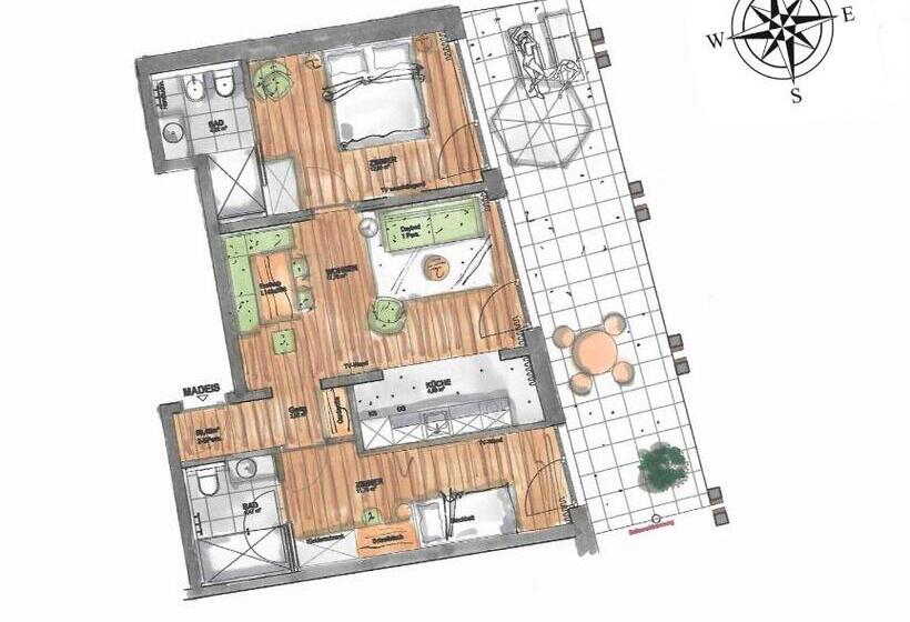 Апартаменты 1 Спальня с Террасой, Residence Sägemühle
