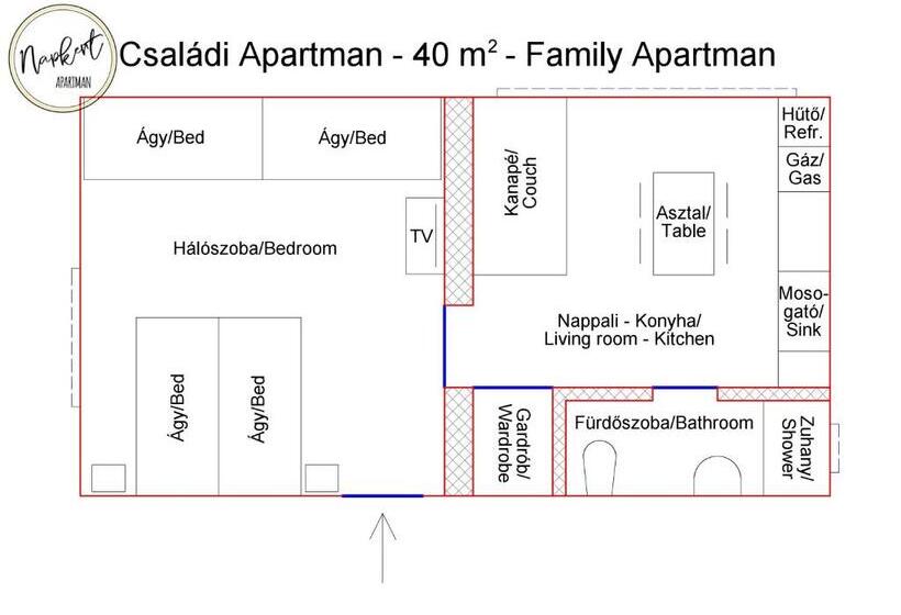آپارتمان 1 خوابه, Napkert Apartman