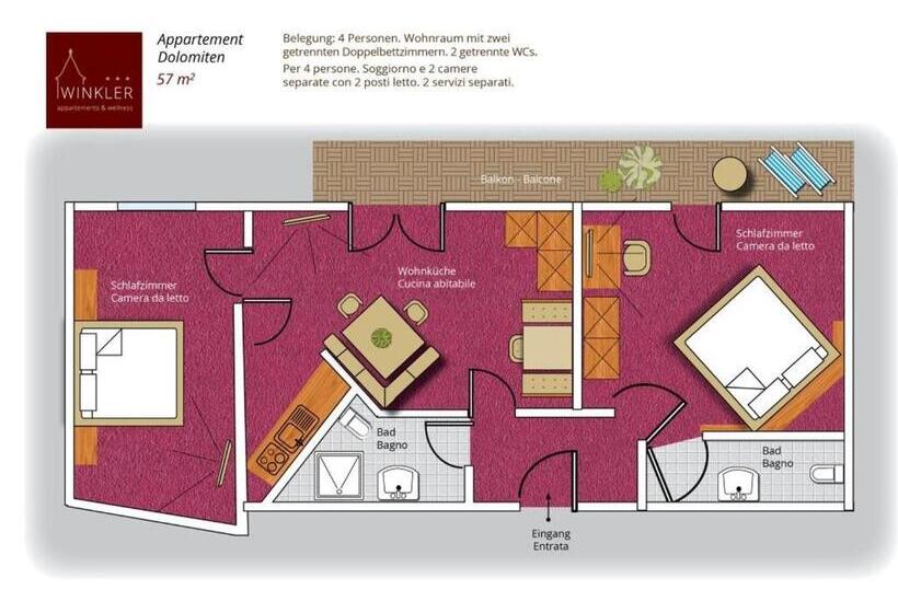 Апартаменты 2 Спальни, Appartement  Und Wellnesshotel Winkler