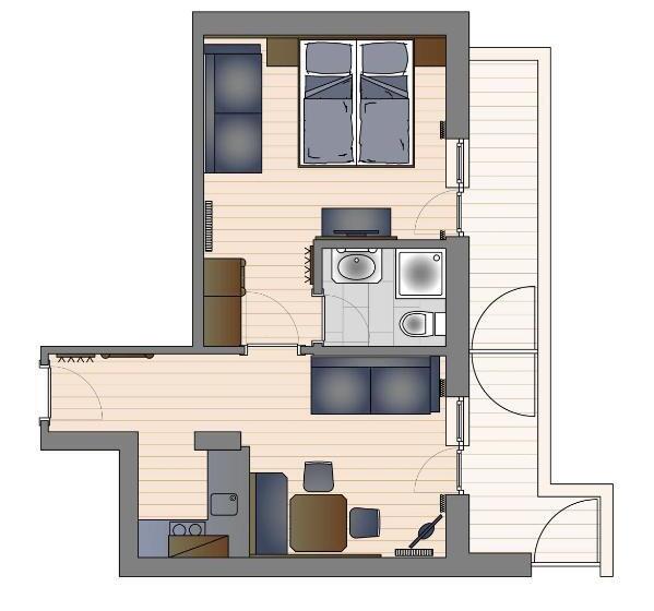 آپارتمان 1 خوابه با بالکن, Das Grünholz Apart
