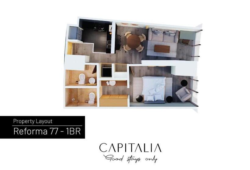 １ベッドルームアパートメント, Capitalia   Apartments   Reforma Centro